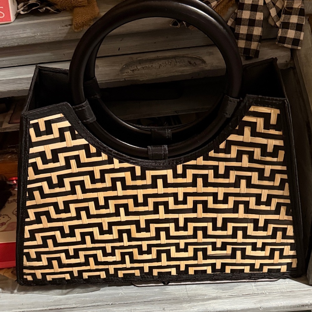 Black and Tan Woven Handbag